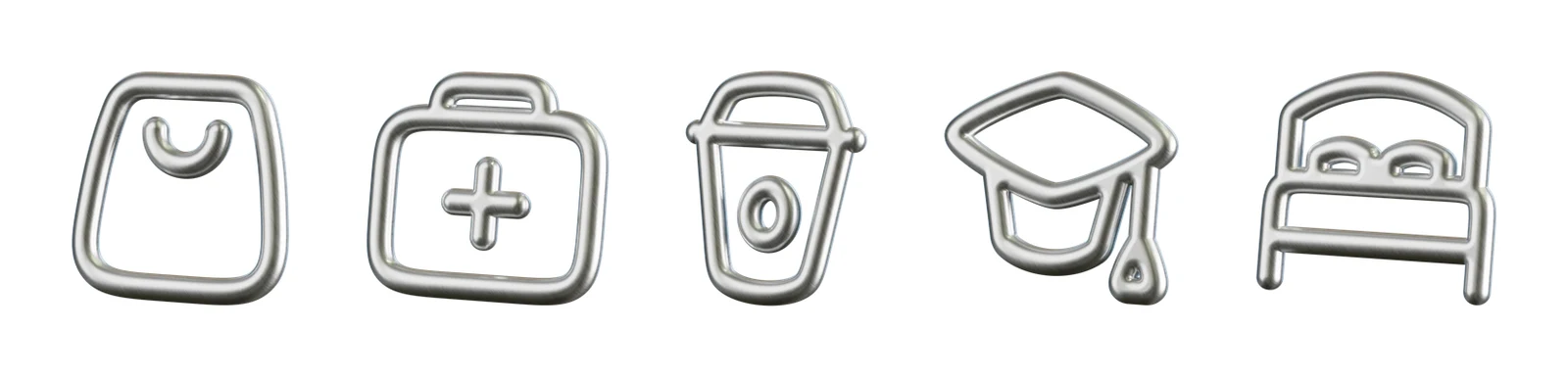The industry icons in brushed aluminium: retail, clinics, cafés, schools, hotels
