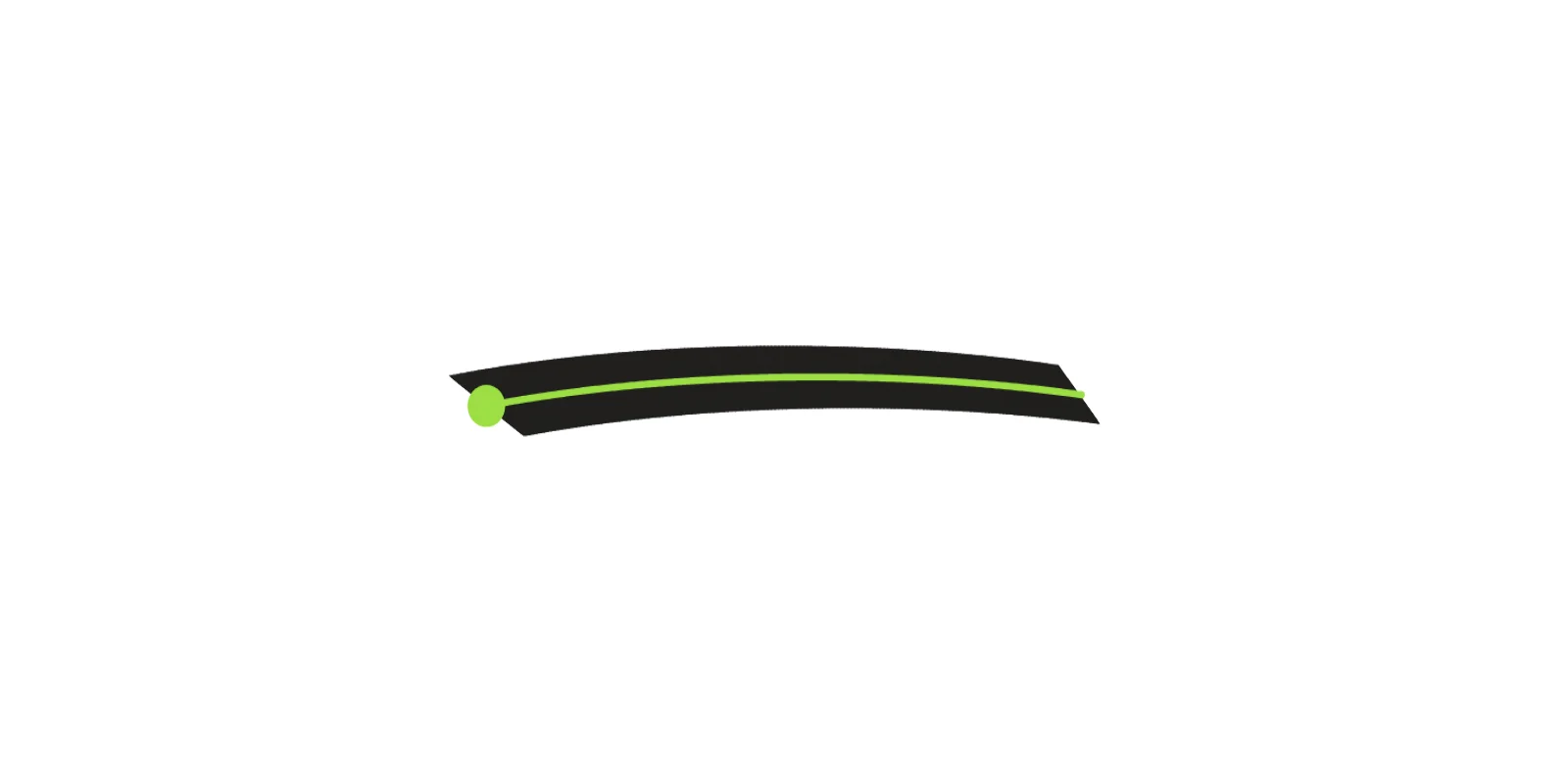 The Underline path in green and the pen's stroke along it